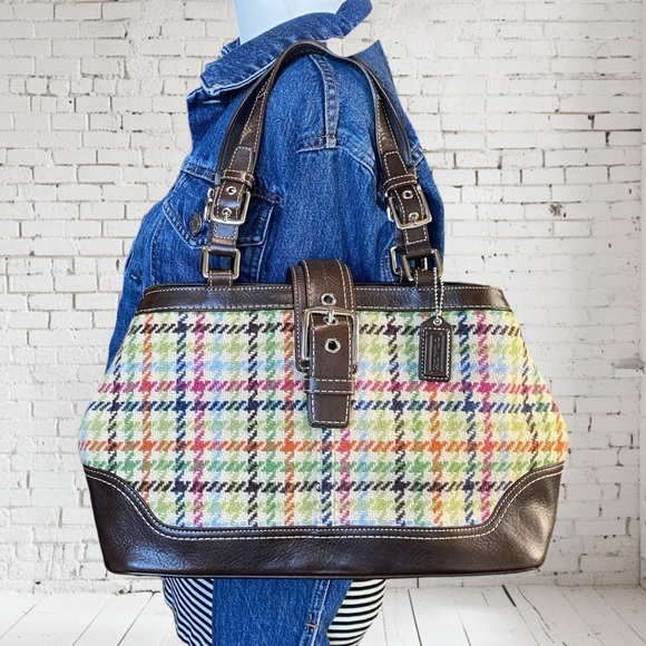 Coach Hamptons Tattersal Houndstooth Woven Wool Shoulder Bag - Picture 4 of 16